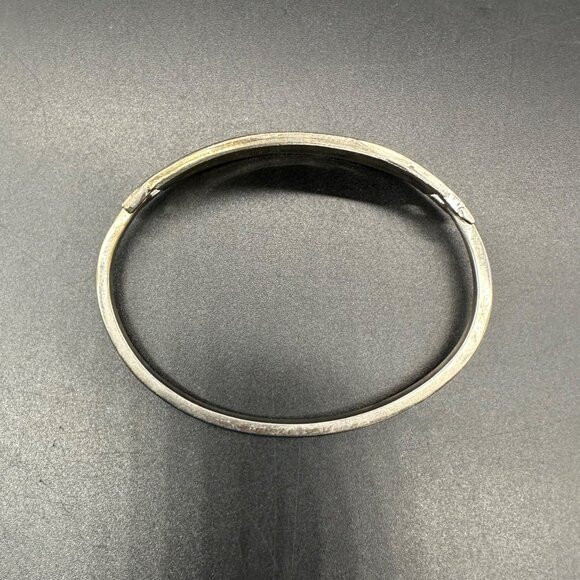 Vintage Signed Alpaca Mexico Silver Blue Hinged Bangle Bracelet Abalone Shell - Picture 4 of 9